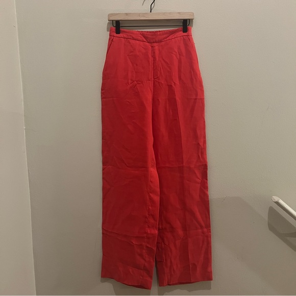 Zara Pants - Zara Vibrant Red Linen Blend Lightweight Elastic Waist Pull On Pants NWT Size‎ S